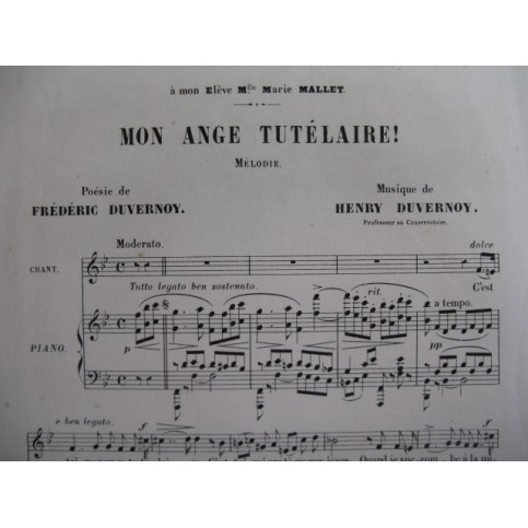 DUVERNOY Henry Mon Ange Tutélaire Chant Piano 1876