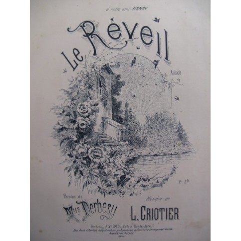 CRIOTIER L. Le Réveil Chant Piano XIXe