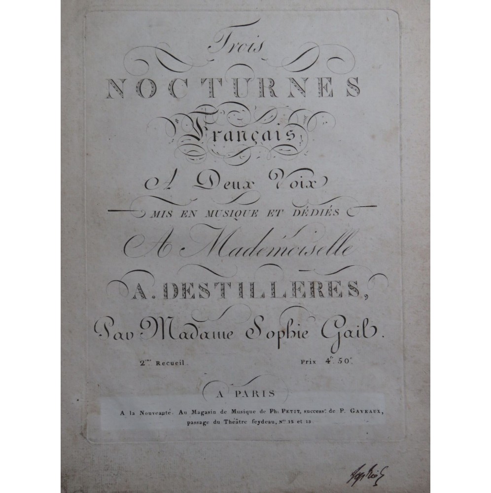 GAIL Sophie Trois Nocturnes Français Signature Chant Piano ca1820