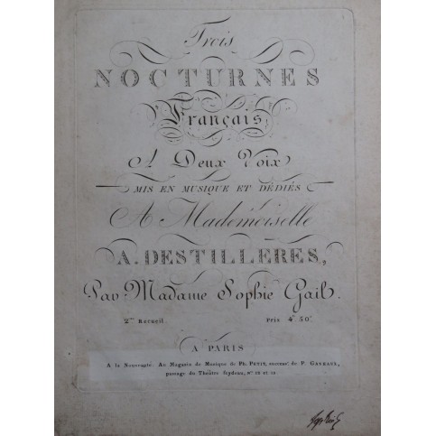 GAIL Sophie Trois Nocturnes Français Signature Chant Piano ca1820