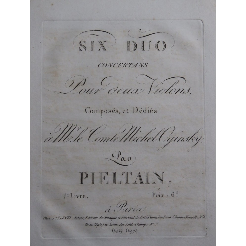PIELTAIN Dieudonné-Pascal Six Duos Concertants 1er Livre 2 Violons ca1815
