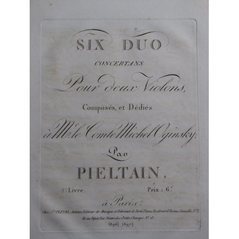 PIELTAIN Dieudonné-Pascal Six Duos Concertants 1er Livre 2 Violons ca1815