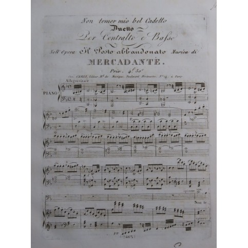 MERCADANTE Saverio Adele ed Emerico Duetto Chant Piano ca1825