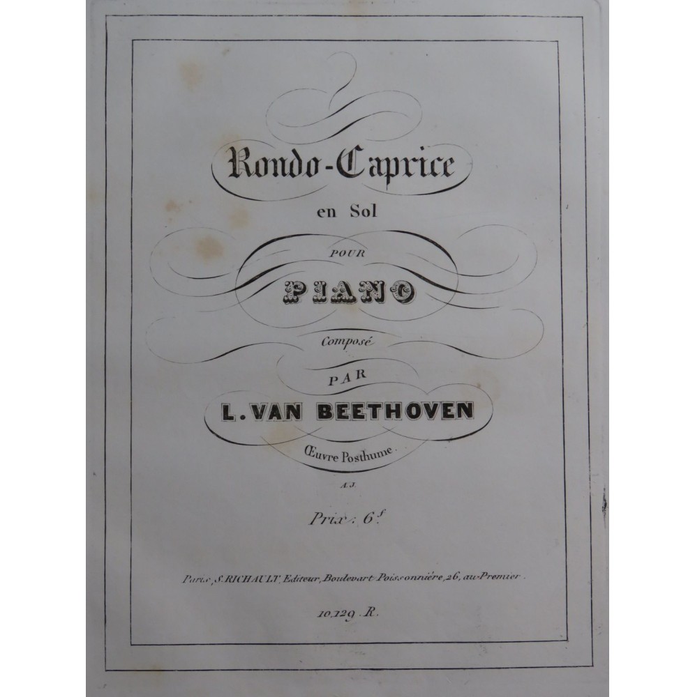 BEETHOVEN Rondo-Caprice en Sol Piano ca1850