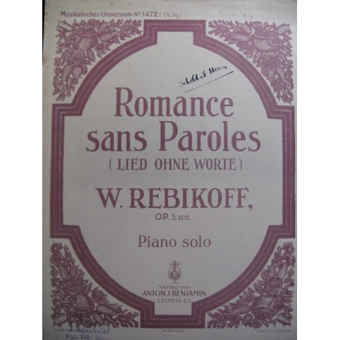 REBIKOFF W. Romance sans paroles Piano