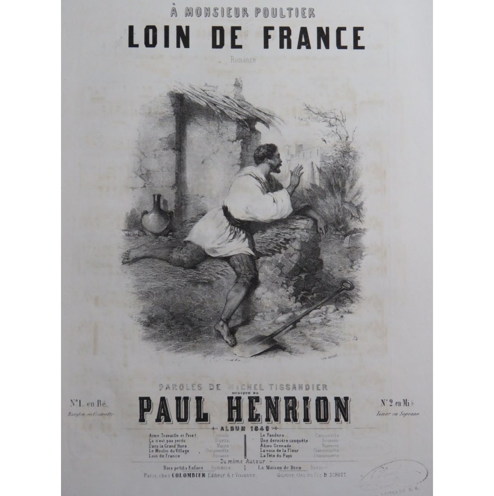 HENRION Paul Loin de France Chant Piano 1849