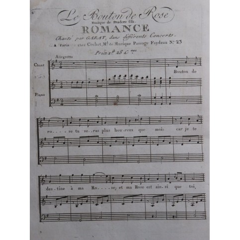 PRADÈRE Fils Le Bouton de Rose Chant Piano ca1798