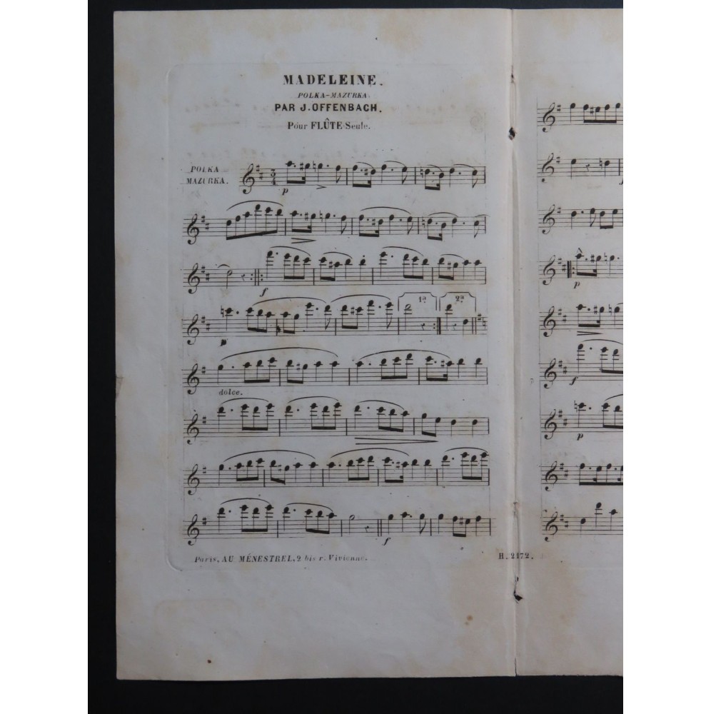 OFFENBACH Jacques Madeleine Polka Mazurka Flûte seule ca1857