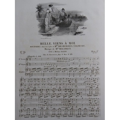 MALIBRAN Marie Belle, Viens à moi Chant Piano ca1830