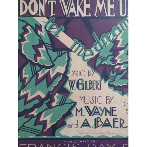 WAYNE Mabel BAER Abel Don't Wake Me Up Chant Piano 1925