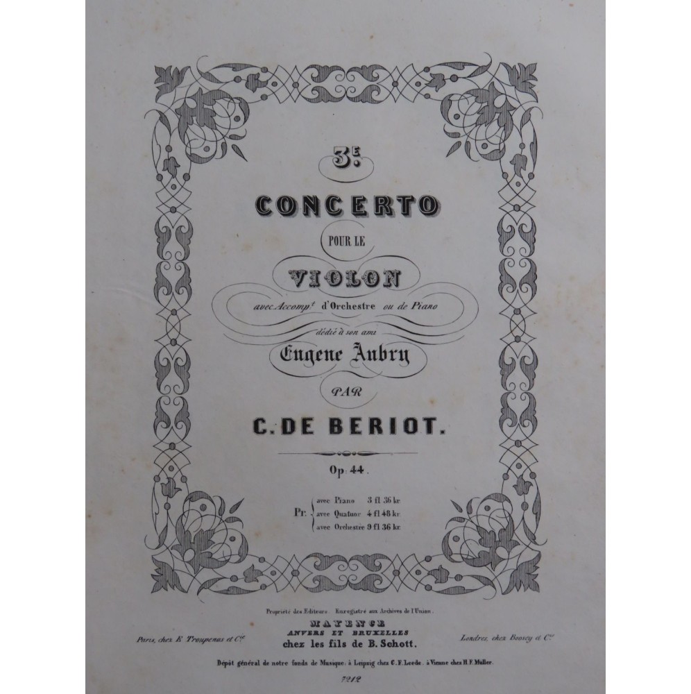 DE BÉRIOT Charles Concerto No 3 op 44 Piano Violon 1843