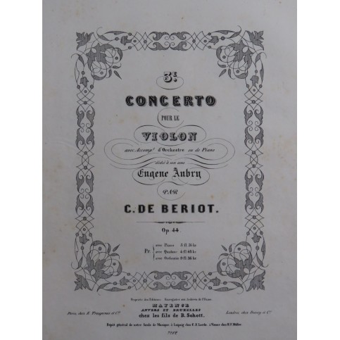 DE BÉRIOT Charles Concerto No 3 op 44 Piano Violon 1843