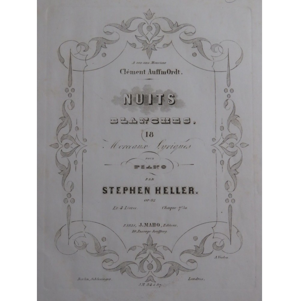 HELLER Stephen Nuits Blanches op 82 3e Livre 4 pièces Piano ca1853
