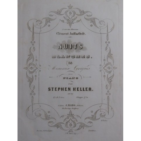 HELLER Stephen Nuits Blanches op 82 3e Livre 4 pièces Piano ca1853
