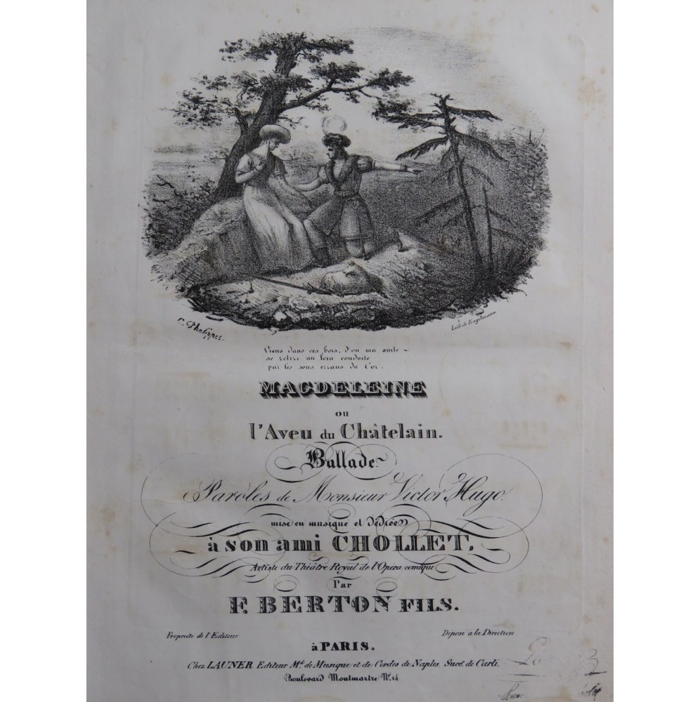 BERTON F. Fils Magdeleine Chant Piano ca1830