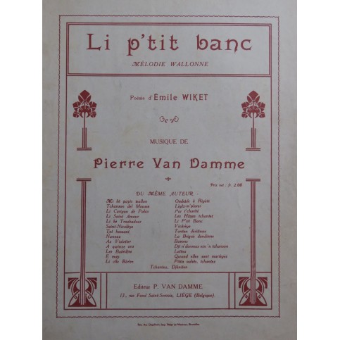 VAN DAMME Pierre Li p'tit banc Chant Piano