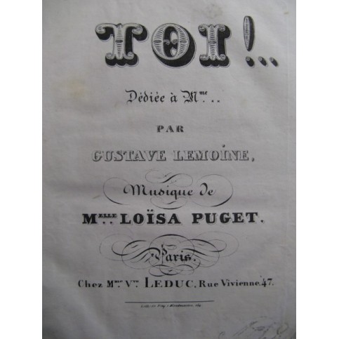 PUGET Loïsa Toi ! Chant Piano ca1830
