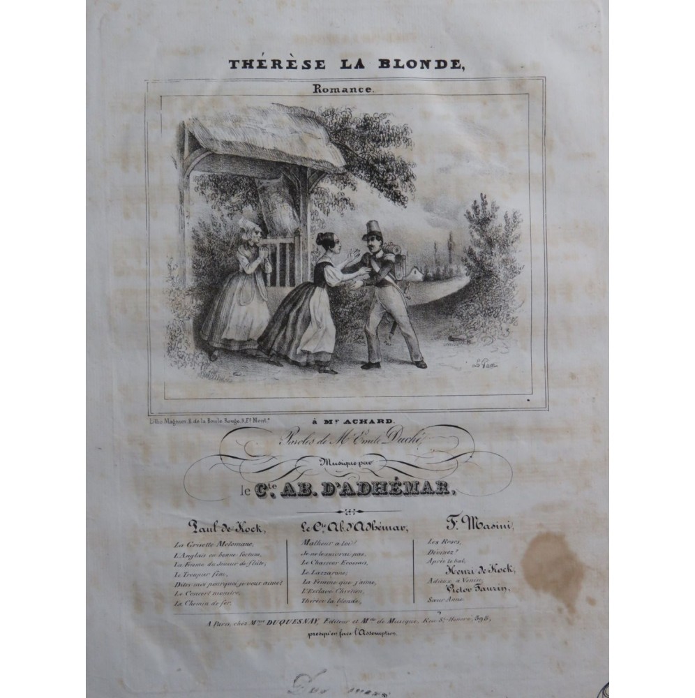 D'ADHÉMAR Ab. Thérèse la Blonde Chant Piano ca1840