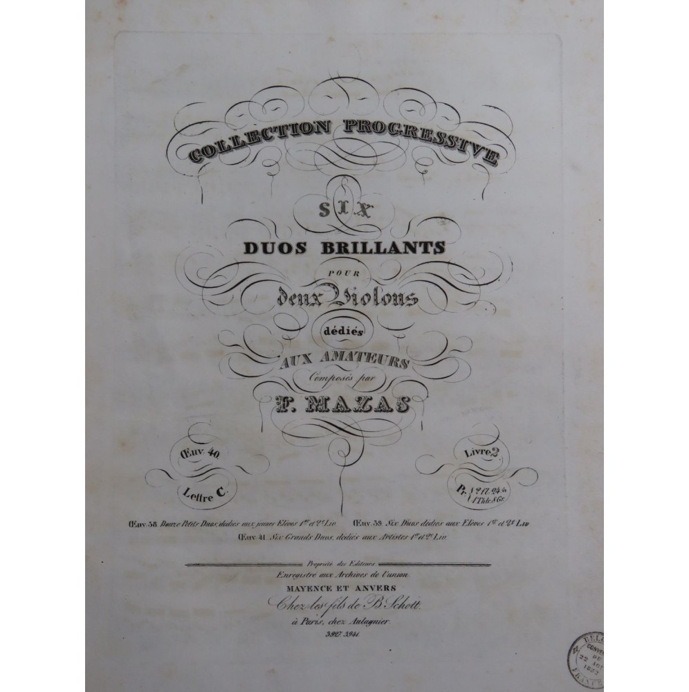 MAZAS F. Six Duos Brillants op 40 Livre 2 pour 2 Violons ca1832