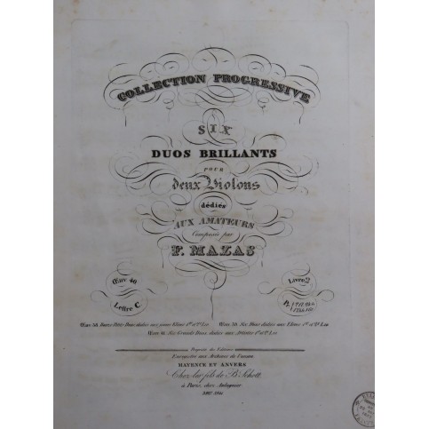 MAZAS F. Six Duos Brillants op 40 Livre 2 pour 2 Violons ca1832