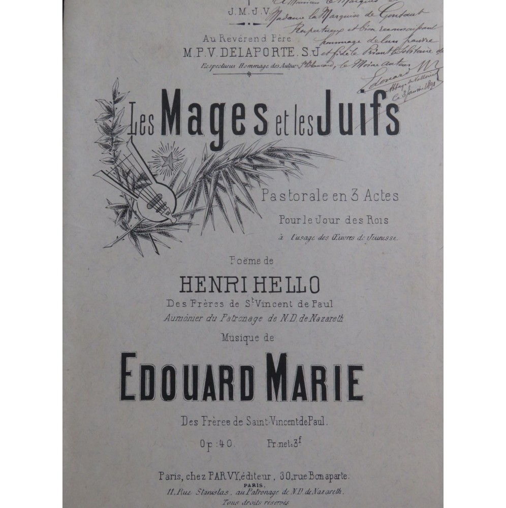 MARIE Edouard Les Mages et les Juifs Dédicace Chant Piano ca1890
