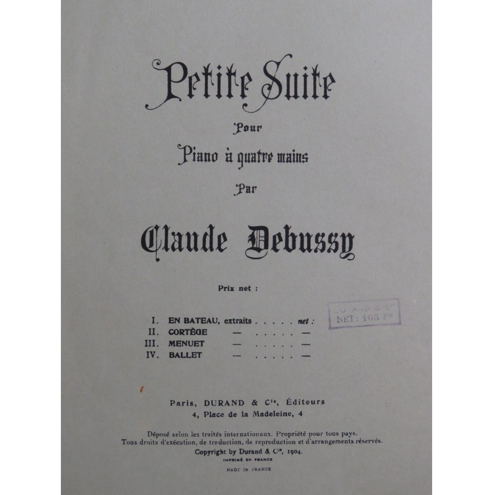 DEBUSSY Claude Petite Suite Piano 4 mains 1945