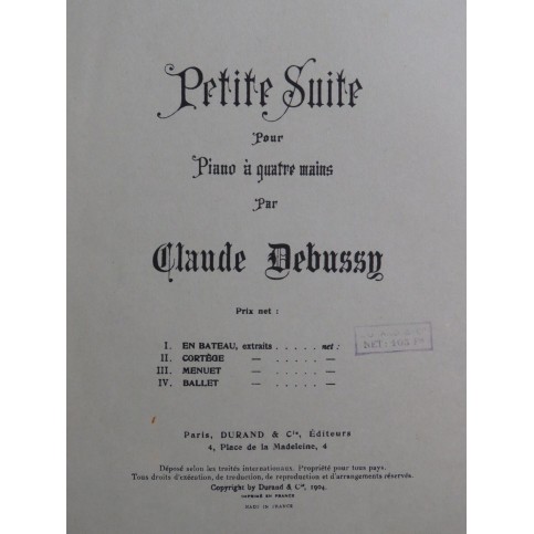 DEBUSSY Claude Petite Suite Piano 4 mains 1945