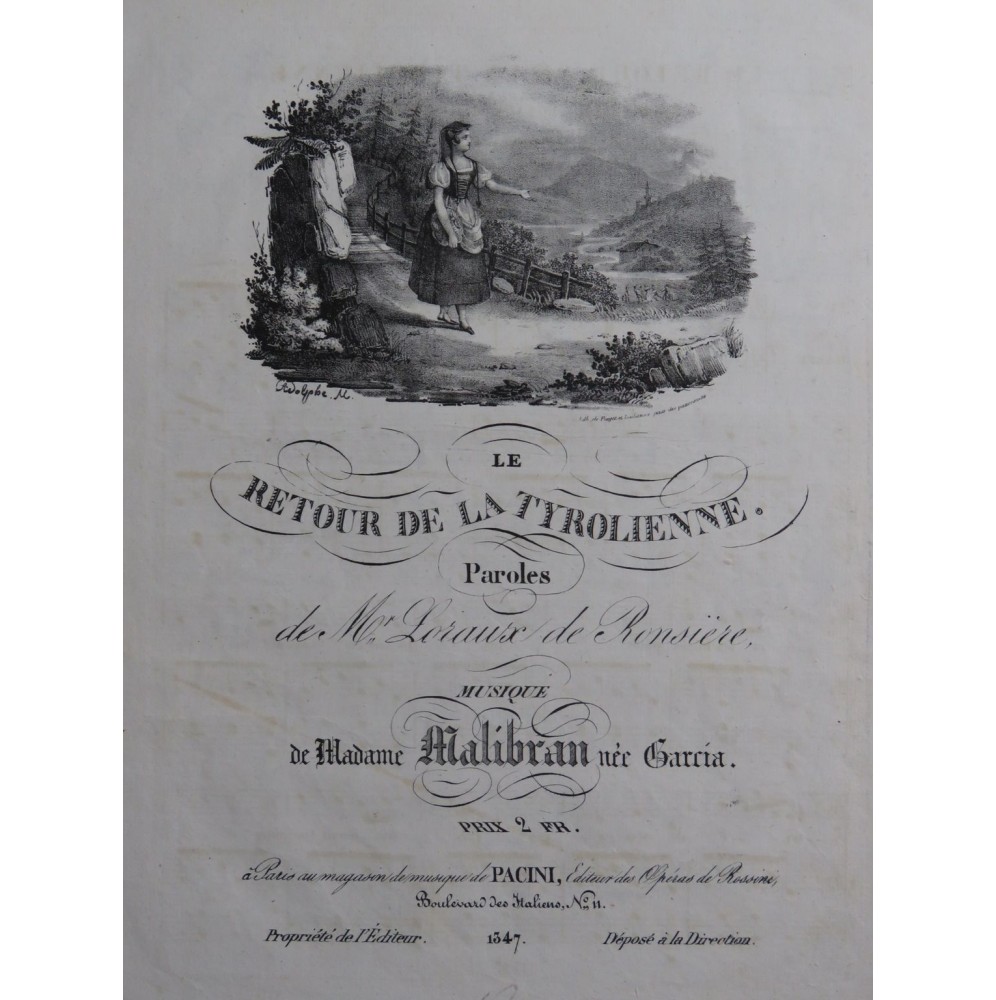 MALIBRAN Marie Le retour de la Tyrolienne Piano Chant ca1830