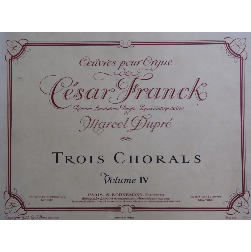 FRANCK César Oeuvres pour Orgue Vol 4 Trois Chorals Orgue 1955