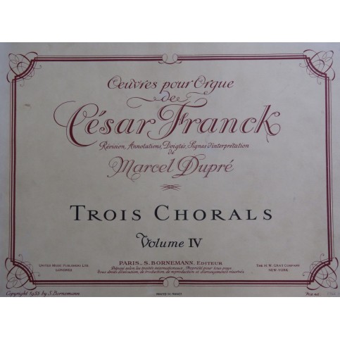 FRANCK César Oeuvres pour Orgue Vol 4 Trois Chorals Orgue 1955