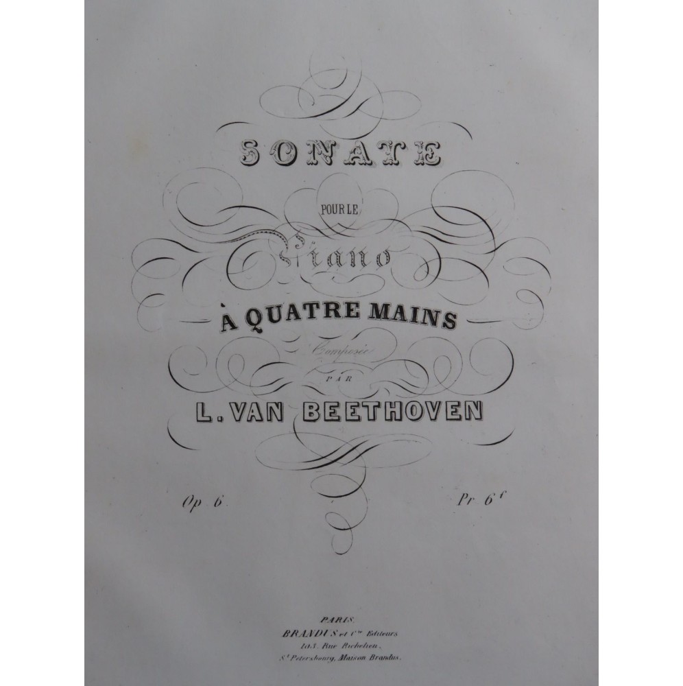 BEETHOVEN Sonate op 6 Piano 4 mains ca1850