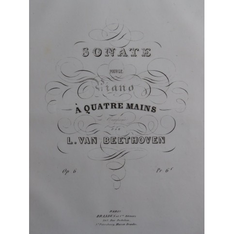 BEETHOVEN Sonate op 6 Piano 4 mains ca1850