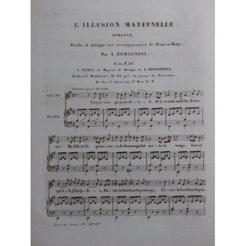 ROMAGNESI Antoine L'Illusion Maternelle Chant Piano ca1820