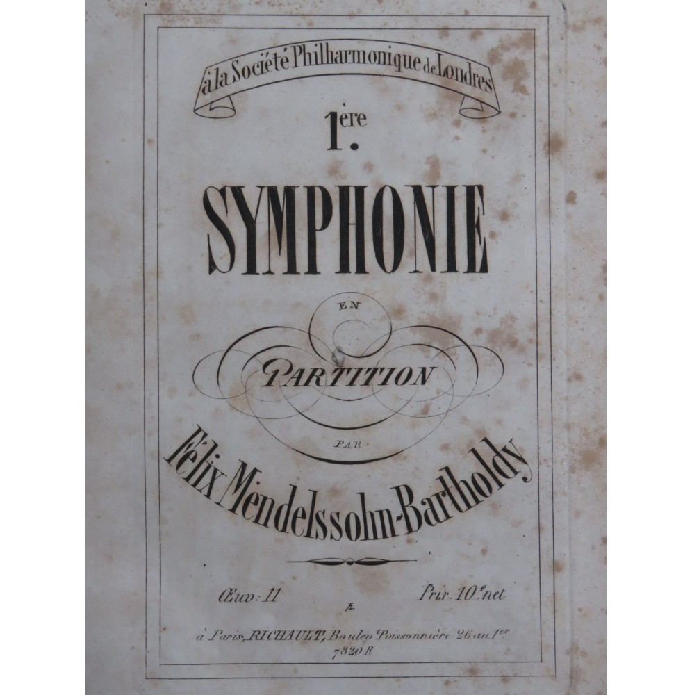 MENDELSSOHN Symphonie No 1 op 11 Orchestre ca1850
