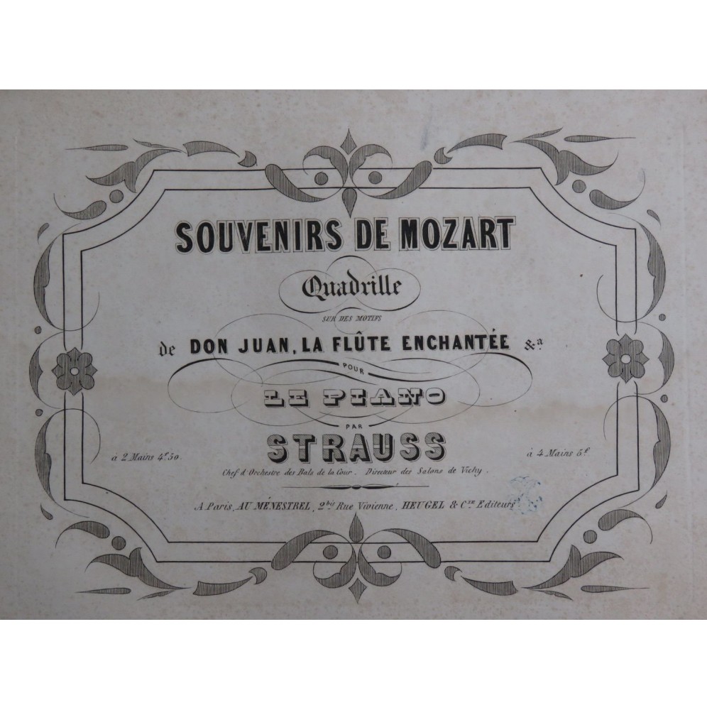STRAUSS Isaac Souvenirs de Mozart Quadrille Piano ca1850