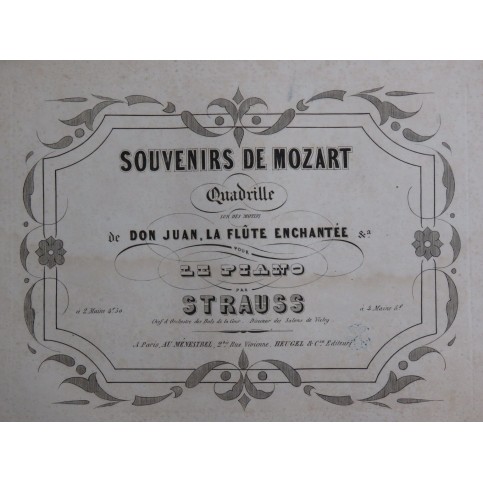 STRAUSS Isaac Souvenirs de Mozart Quadrille Piano ca1850