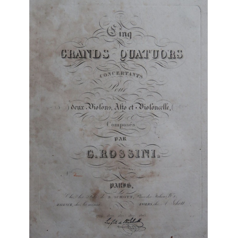 ROSSINI G. Quatuor No 2 La Majeur Violons Alto Violoncelle ca1826