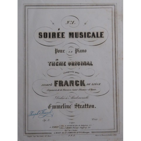 FRANCK Joseph Soirée Musicale No 1 op 3 Piano ca1855
