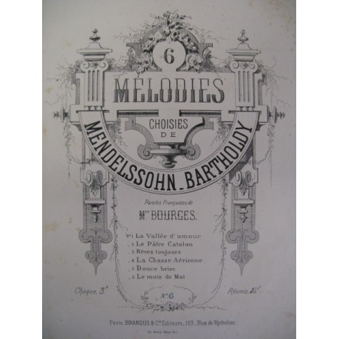 MENDELSSOHN Le Moi de Mai Chant Piano 1850