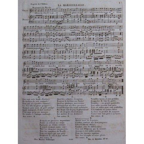 La Marseillaise et La Parisienne Chant Piano ca1830