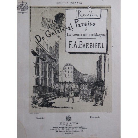 BARBIERI F. A. De Getafe Al Paraiso Piano ca1880