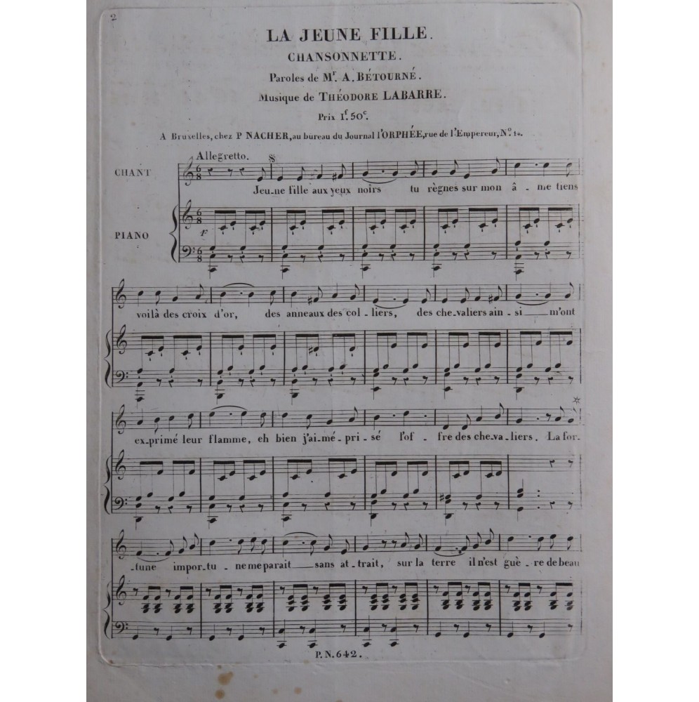 LABARRE Théodore La Jeune Fille Chant Piano ca1830
