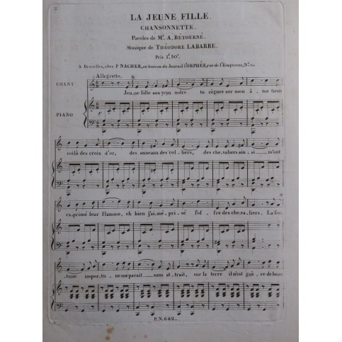 LABARRE Théodore La Jeune Fille Chant Piano ca1830
