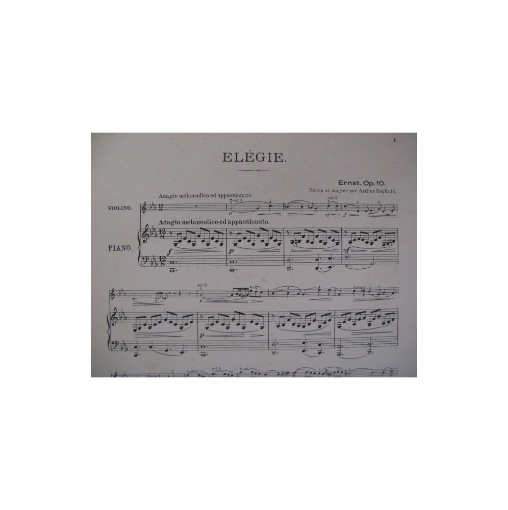 ERNST Heinrich Elégie Piano Violon 1925