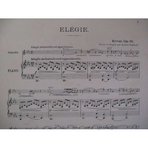 ERNST Heinrich Elégie Piano Violon 1925