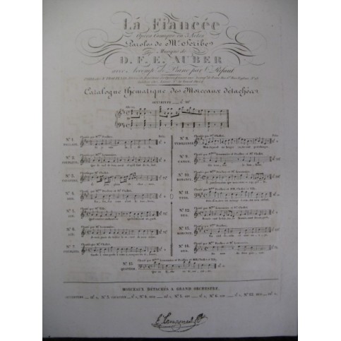 AUBER D. F. E. La Fiancée No 7 Couplets 1828