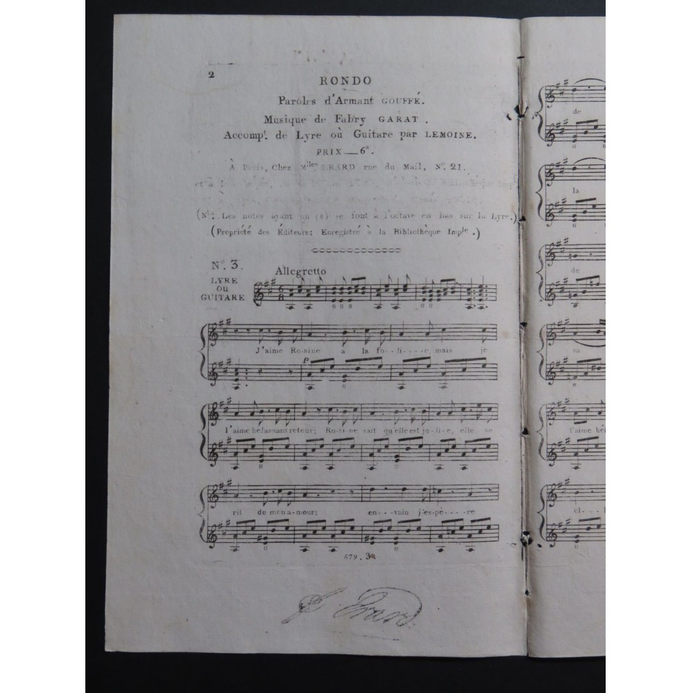 FABRY-GARAT Rondo Chant Guitare ca1830