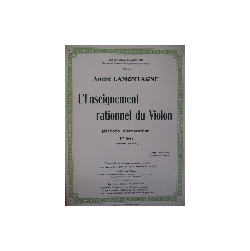 LAMONTAGNE André L'Enseignement du Violon 1933