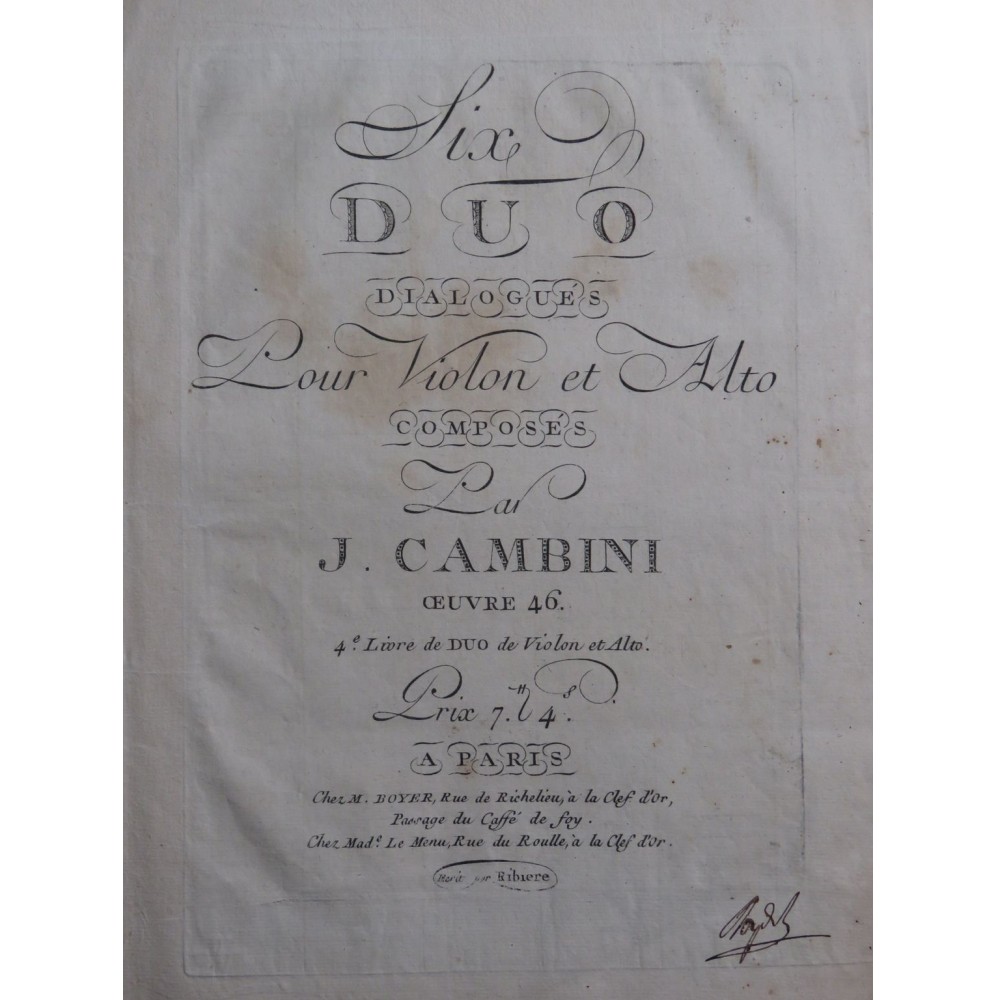 CAMBINI Giuseppe Six Duos Dialogués op 46 Violon Alto ca1790