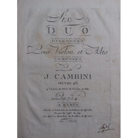 CAMBINI Giuseppe Six Duos Dialogués op 46 Violon Alto ca1790